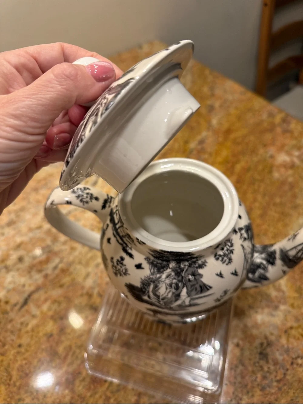 Arthur Wood Classic Black and Cream Toile Ceramic Teapot with Lid